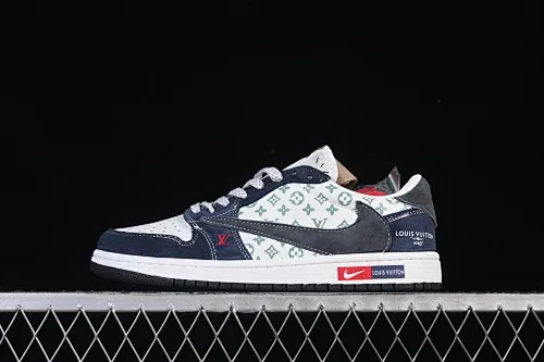 All categories Air Jordan Jordan series basketball shoes Air Jordan 1 Low High-end customized low-top sneakers Travis Scott x Fragment Design x Air Jordan 1 Low OG SP AJ1 Joe 1 joint gray and blue printed pig eight low-top cultural casual sneakers DZ5899-034